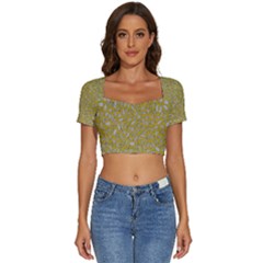 Leaves-014 Short Sleeve Square Neckline Crop Top 