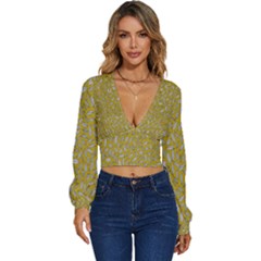 Leaves-014 Long Sleeve Deep-v Velour Top by nateshop