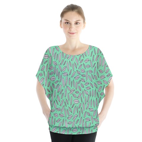 Leaves-015 Batwing Chiffon Blouse by nateshop