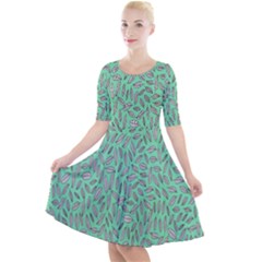 Leaves-015 Quarter Sleeve A-line Dress by nateshop