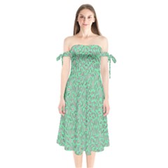 Leaves-015 Shoulder Tie Bardot Midi Dress by nateshop