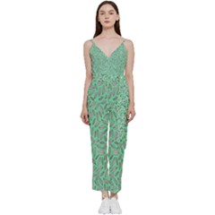 Leaves-015 V-neck Spaghetti Strap Tie Front Jumpsuit by nateshop