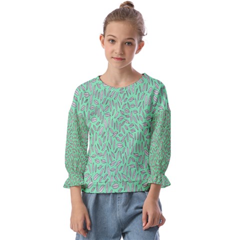 Leaves-015 Kids  Cuff Sleeve Top by nateshop