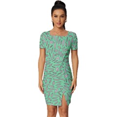 Leaves-015 Fitted Knot Split End Bodycon Dress by nateshop