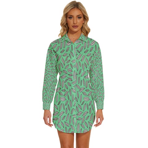 Leaves-015 Womens Long Sleeve Shirt Dress by nateshop