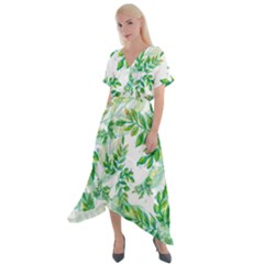 Leaves-37 Cross Front Sharkbite Hem Maxi Dress by nateshop