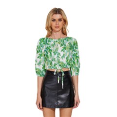 Leaves-37 Mid Sleeve Drawstring Hem Top by nateshop