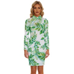 Leaves-37 Long Sleeve Shirt Collar Bodycon Dress by nateshop