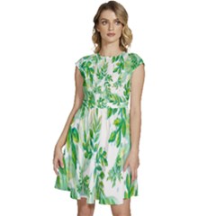 Leaves-37 Cap Sleeve High Waist Dress by nateshop