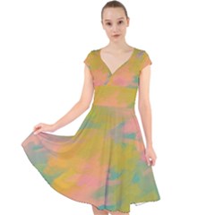 Paint-19 Cap Sleeve Front Wrap Midi Dress by nateshop