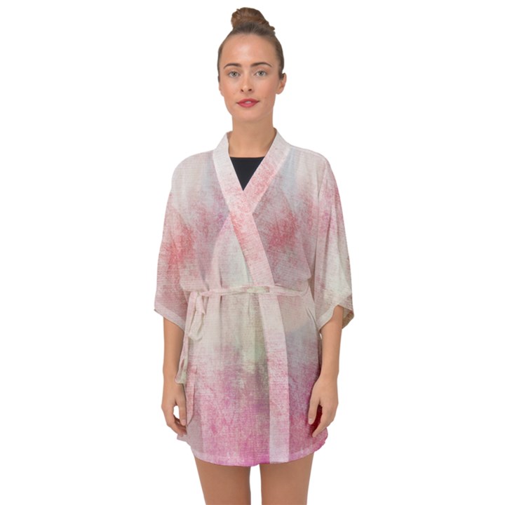 Pink-010 Half Sleeve Chiffon Kimono