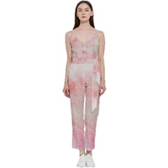 Pink-010 V-neck Spaghetti Strap Tie Front Jumpsuit by nateshop