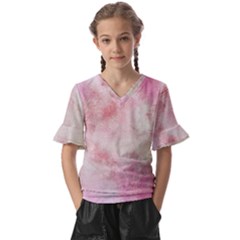 Pink-010 Kids  V-neck Horn Sleeve Blouse