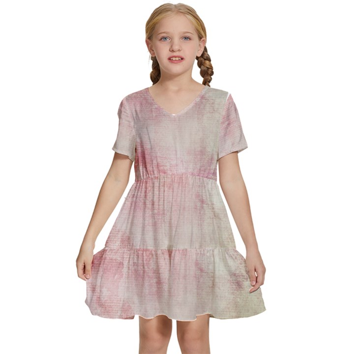 Pink-010 Kids  Short Sleeve Tiered Mini Dress