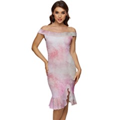 Pink-010 Off Shoulder Ruffle Split Hem Bodycon Dress by nateshop