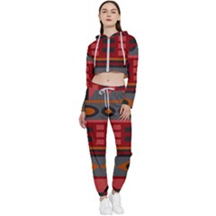 Red-011 Cropped Zip Up Lounge Set by nateshop