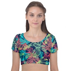 Sheets-33 Velvet Short Sleeve Crop Top  by nateshop