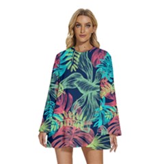 Sheets-33 Round Neck Long Sleeve Bohemian Style Chiffon Mini Dress by nateshop