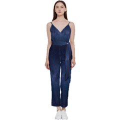 Space-01 V-neck Spaghetti Strap Tie Front Jumpsuit by nateshop