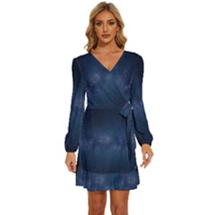 Space-01 Long Sleeve Waist Tie Ruffle Velvet Dress by nateshop