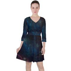 Space-02 Quarter Sleeve Ruffle Waist Dress by nateshop