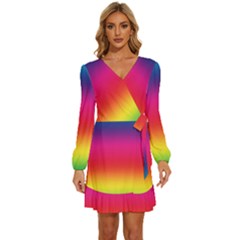 Spectrum Long Sleeve Waist Tie Ruffle Velvet Dress by nateshop