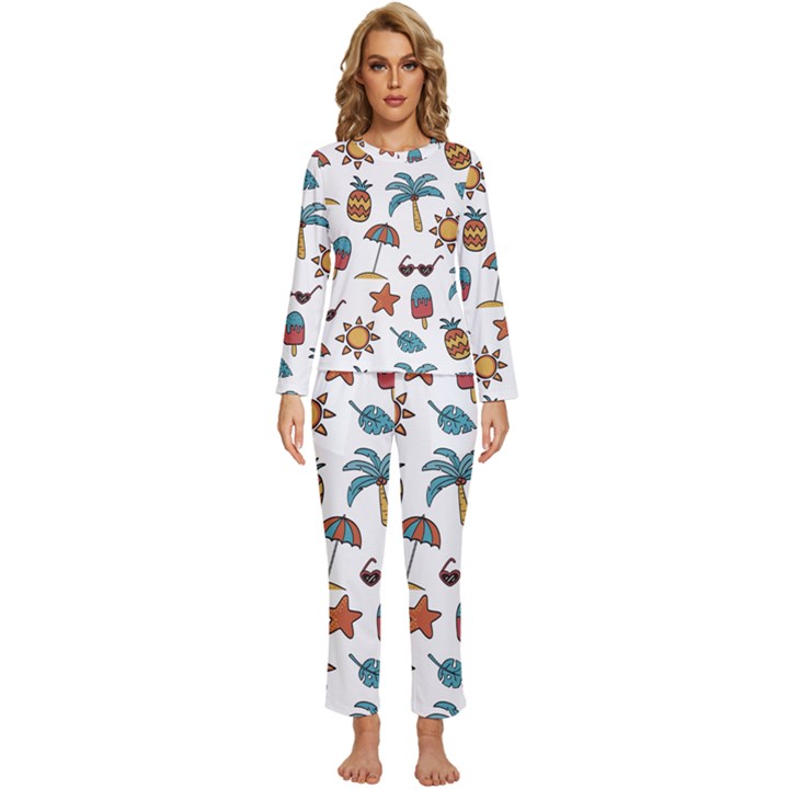 Summer Womens  Long Sleeve Lightweight Pajamas Set