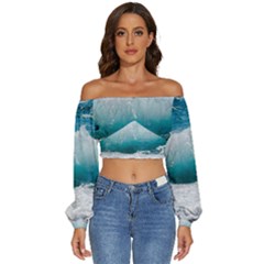 Waves Long Sleeve Crinkled Weave Crop Top by nateshop