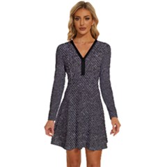 Texture-jeans Long Sleeve Deep V Mini Dress  by nateshop