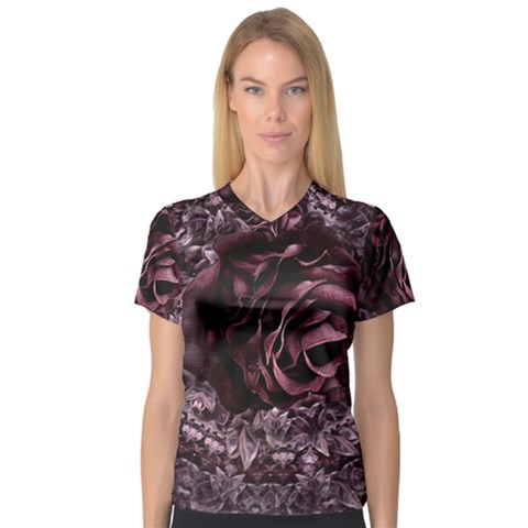 Rose Mandala V-neck Sport Mesh Tee by MRNStudios