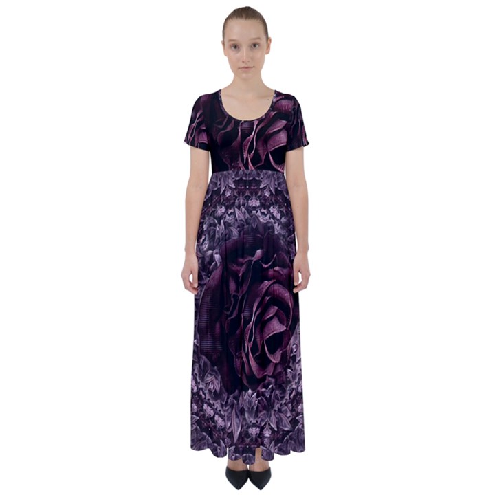 Rose Mandala High Waist Short Sleeve Maxi Dress