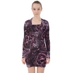 Rose Mandala V-neck Bodycon Long Sleeve Dress by MRNStudios