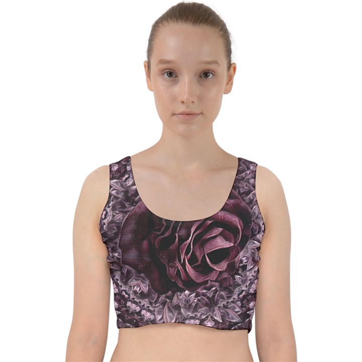 Rose Mandala Velvet Racer Back Crop Top