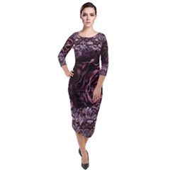 Rose Mandala Quarter Sleeve Midi Velour Bodycon Dress by MRNStudios