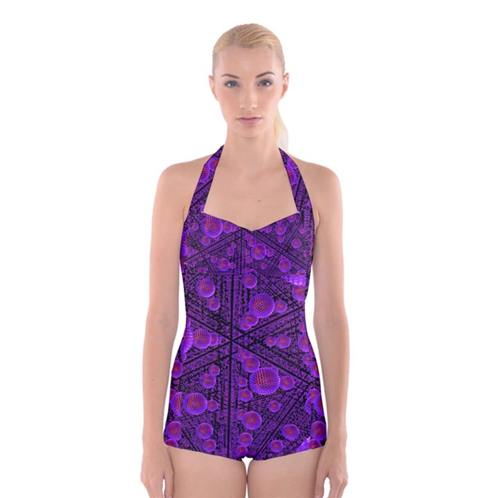 Spheres-combs-structure-regulation Boyleg Halter Swimsuit 