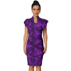 Spheres-combs-structure-regulation Vintage Frill Sleeve V-neck Bodycon Dress by Simbadda