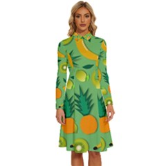 Fruit Tropical Pattern Design Art Long Sleeve Shirt Collar A-line Dress by danenraven