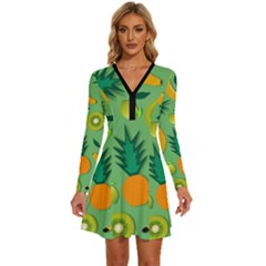 Fruit Tropical Pattern Design Art Long Sleeve Deep V Mini Dress  by danenraven