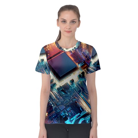 Ai Generated Motherboard City Technology Tech Cpu Women s Sport Mesh Tee by Jancukart