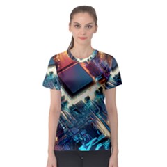 Ai Generated Motherboard City Technology Tech Cpu Women s Sport Mesh Tee