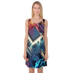 Ai Generated Motherboard City Technology Tech Cpu Sleeveless Satin Nightdress