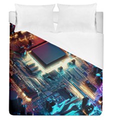 Ai Generated Motherboard City Technology Tech Cpu Duvet Cover (queen Size)