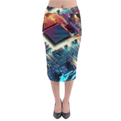 Ai Generated Motherboard City Technology Tech Cpu Midi Pencil Skirt by Jancukart