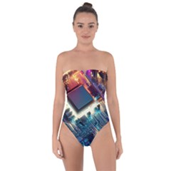 Ai Generated Motherboard City Technology Tech Cpu Tie Back One Piece Swimsuit by Jancukart