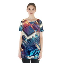 Ai Generated Motherboard City Technology Tech Cpu Skirt Hem Sports Top by Jancukart