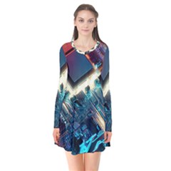 Ai Generated Motherboard City Technology Tech Cpu Long Sleeve V-neck Flare Dress by Jancukart