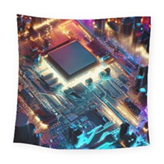 Ai Generated Motherboard City Technology Tech Cpu Square Tapestry (large)