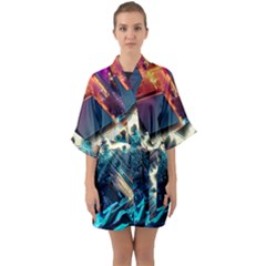 Ai Generated Motherboard City Technology Tech Cpu Half Sleeve Satin Kimono  by Jancukart