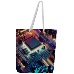 Ai Generated Motherboard City Technology Tech Cpu Full Print Rope Handle Tote (large) by Jancukart