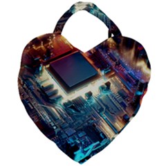 Ai Generated Motherboard City Technology Tech Cpu Giant Heart Shaped Tote by Jancukart